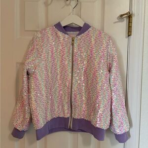Pastel Sequin Bomber Jacket - Lavender Trim
